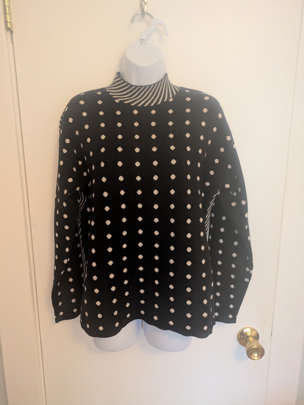 Anthropologie Black and White Polka Dot Turtleneck Sweater Women's Medium